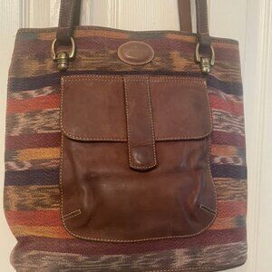 Guatemalan Fabric Tote Bag w/ Leather handles, front pocket, & bottom